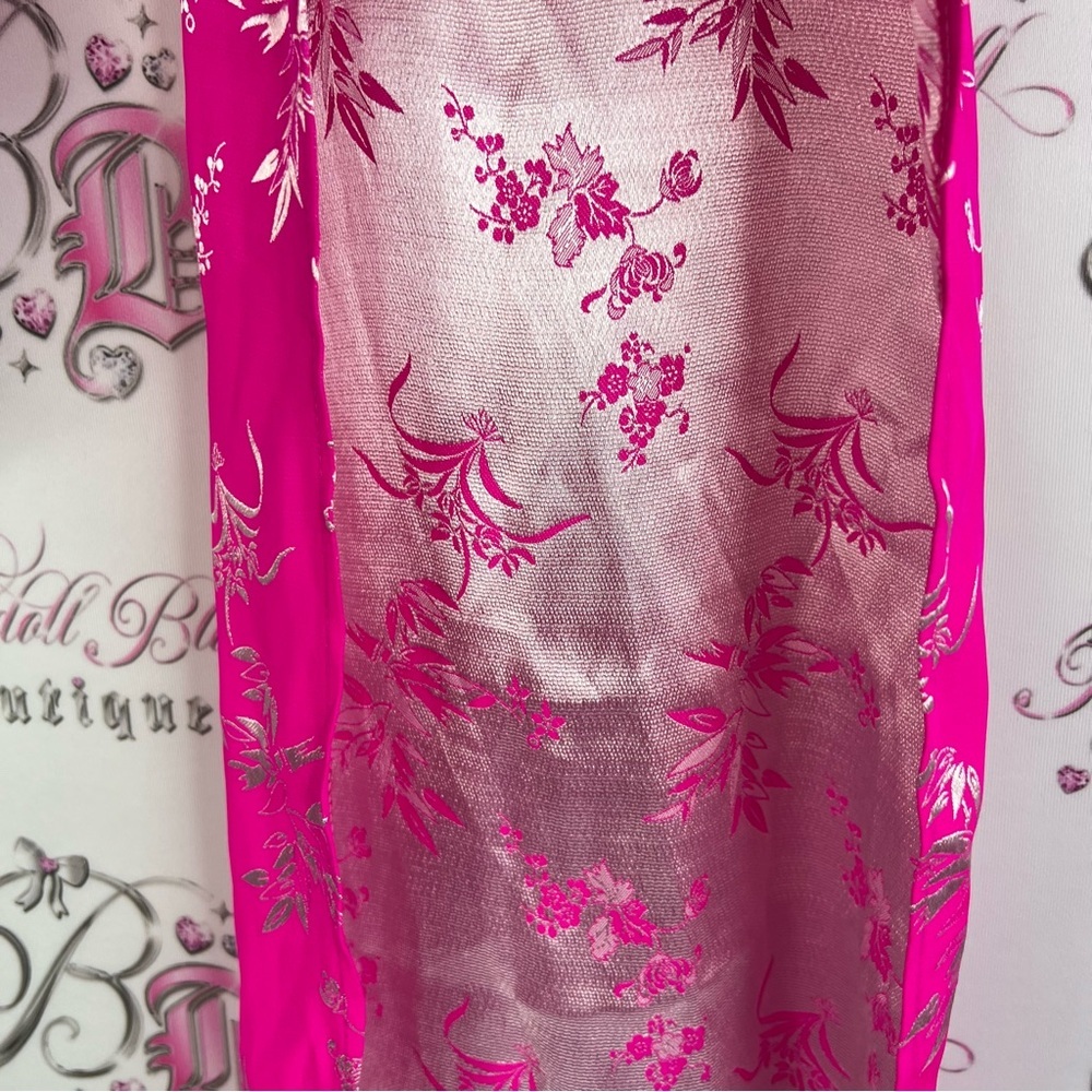 Dress 100% silk Japanese style wrap soft bright neon Pink Floral Kimono Robe - Picture 7 of 10